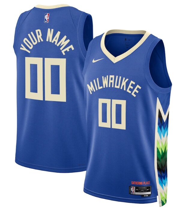 Баскетбольна форма Nike Bucks №00 You Name Blue Print від компанії Basket Family - фото 1