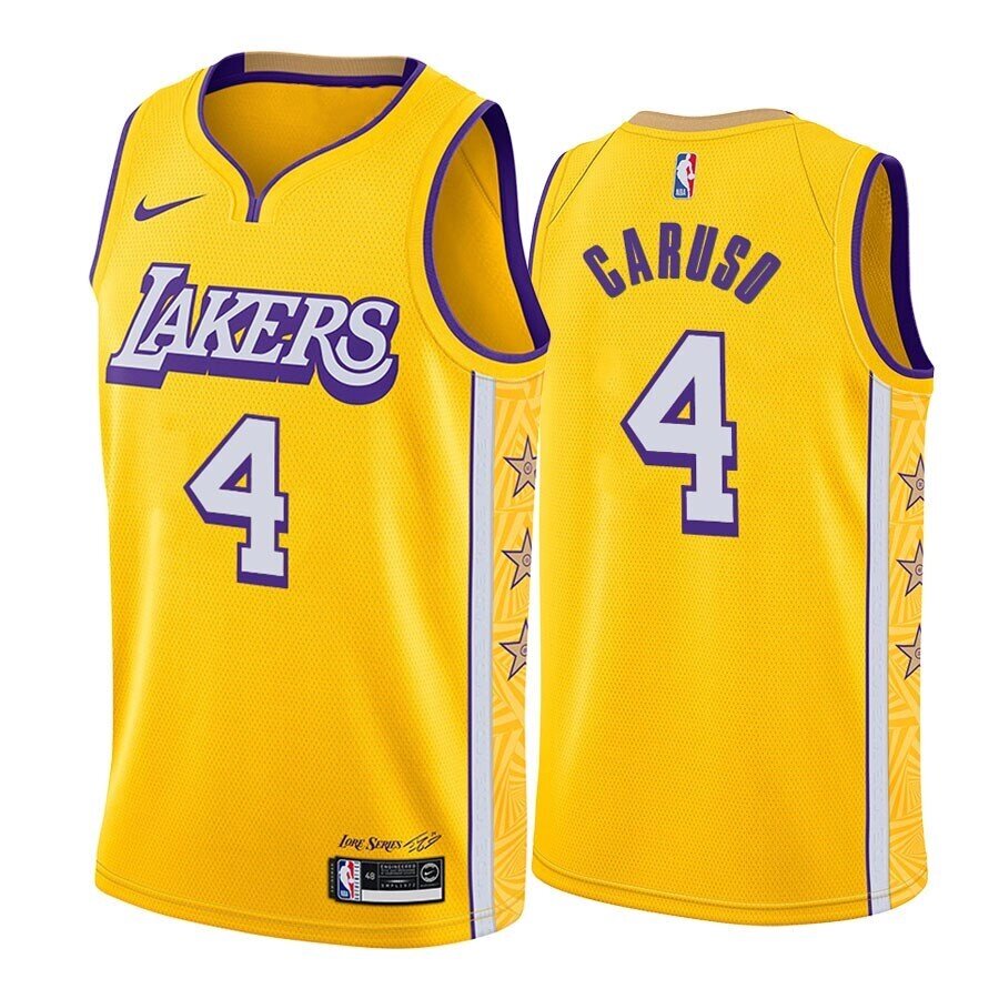 Баскетбольна форма Nike NBA Los Angeles Lakers №4 Alex Caruso city edition жовта від компанії Basket Family - фото 1