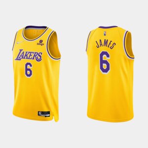 Баскетбольна форма NBA Los Angeles Lakers №6 LeBron James Yellow Print