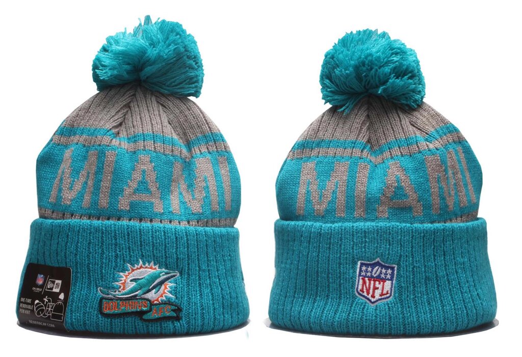 В'язані зимові шапки з логотипами NFL Miami Dolphins від компанії Basket Family - фото 1