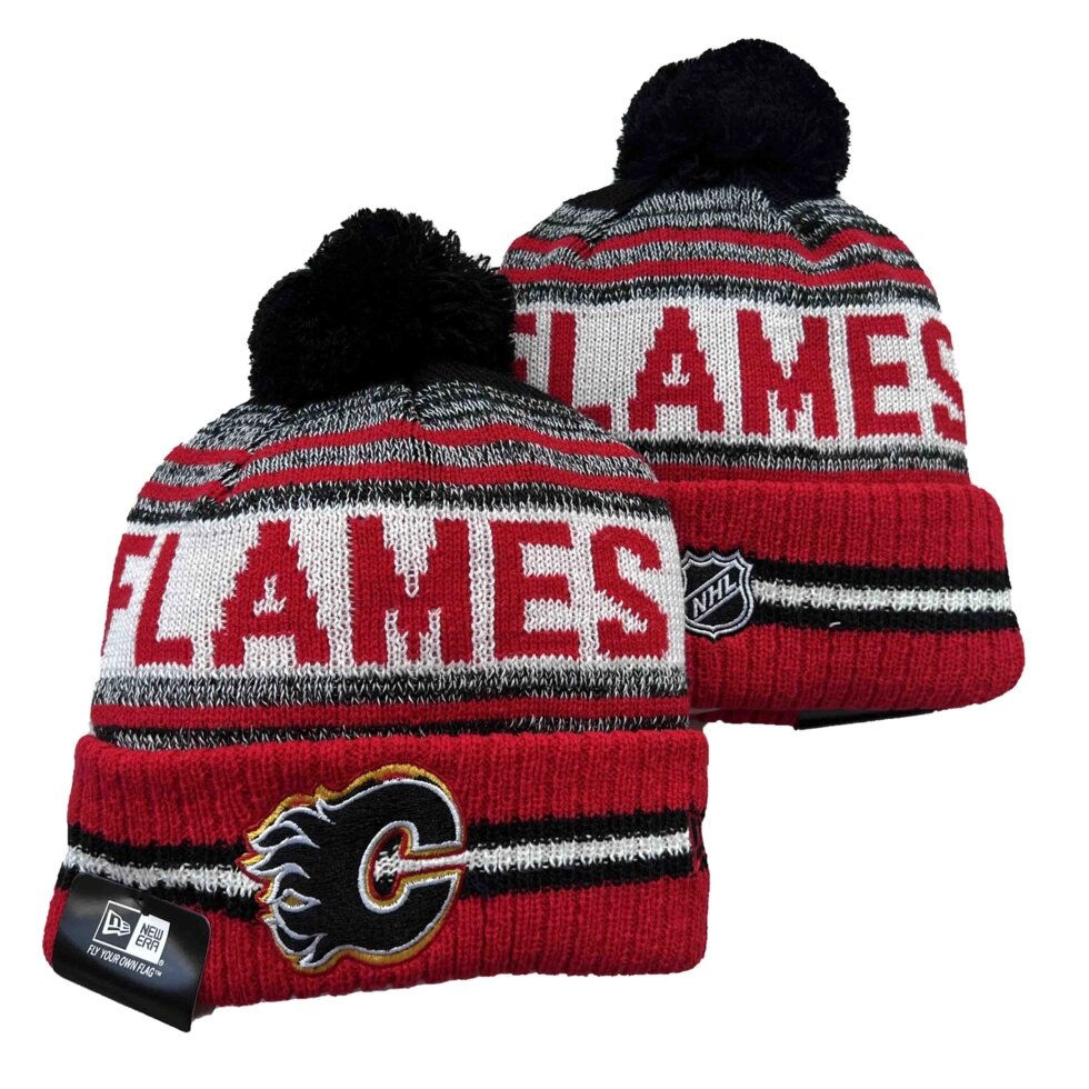 В'язані зимові шапки з логотипами NHL Calgary Flames від компанії Basket Family - фото 1
