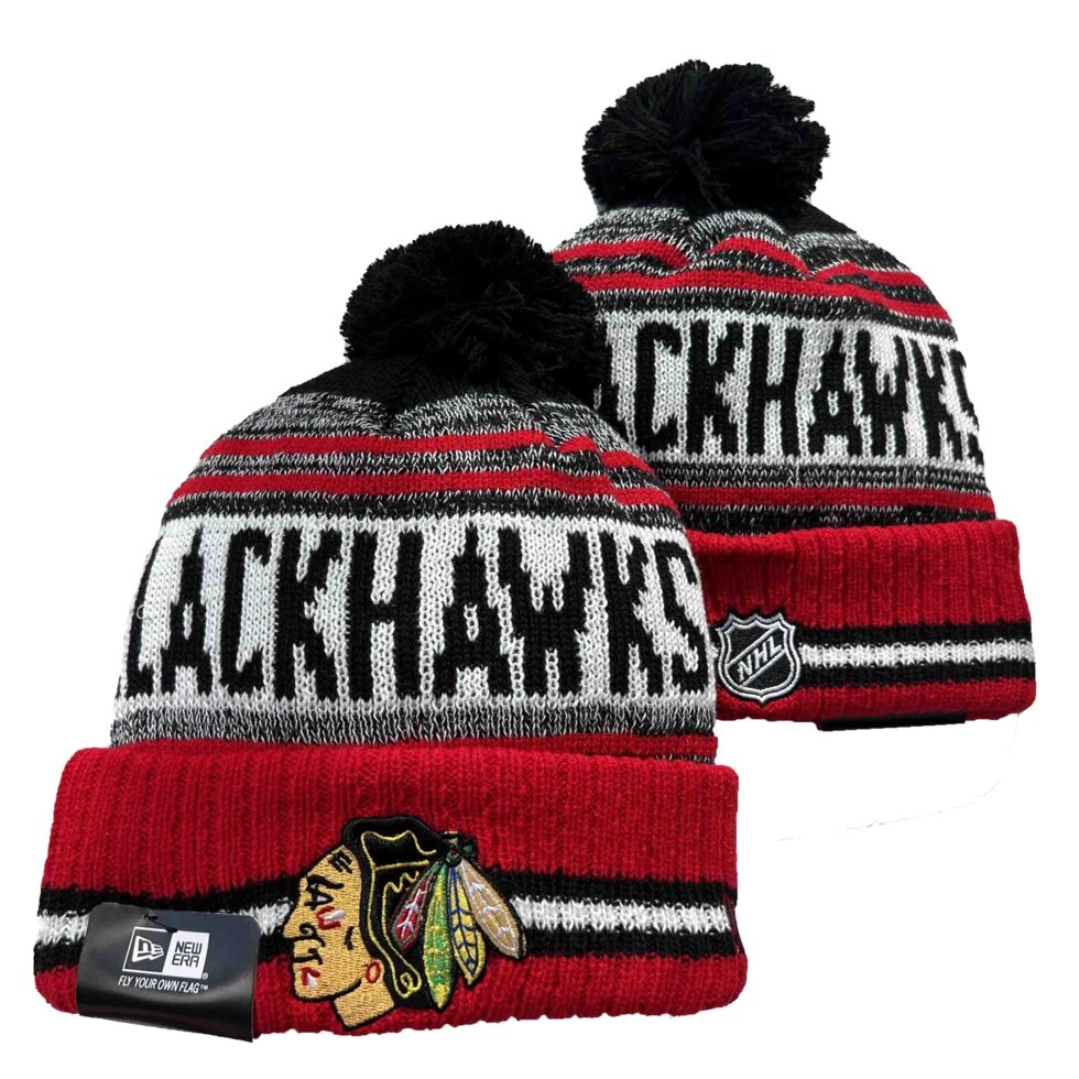 В'язані зимові шапки з логотипами NHL Chicago Blackhawks від компанії Basket Family - фото 1