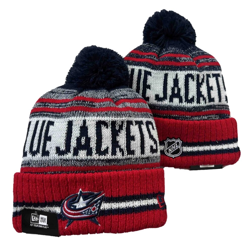 В'язані зимові шапки з логотипами NHL Columbus Blue Jackets від компанії Basket Family - фото 1