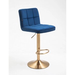 Барний стілець хокер HR8052W синій велюр золоте підстава
