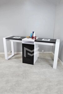 Манікюрний стіл для двох майстрів в чорно-білому кольорі М140