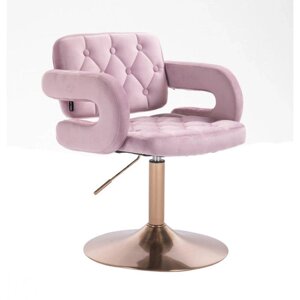 Перукарське крісло HR8403N рожевий велюр основа золото
