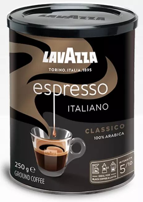 Кава Lavazza, Arabica Espresso, 250 г, Кава Лаваца, Арабіка Еспресо, мелена, залізна банку від компанії Стродо - фото 1