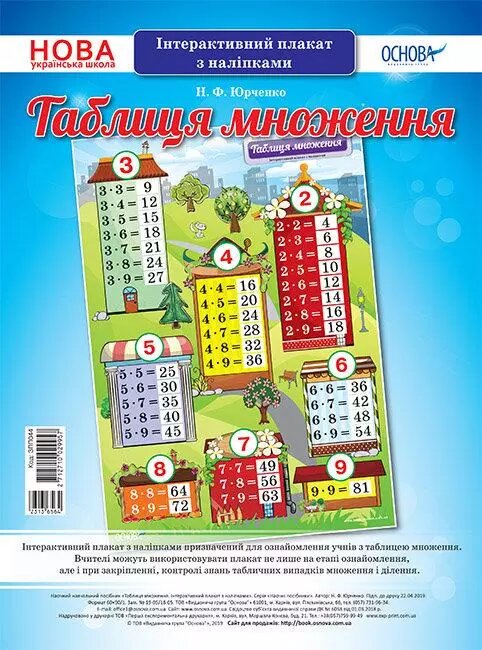 Наочні посібники. Таблиця множення. Інтерактивний плакат з наліпками (в) Основа ЗПП044 від компанії Стродо - фото 1