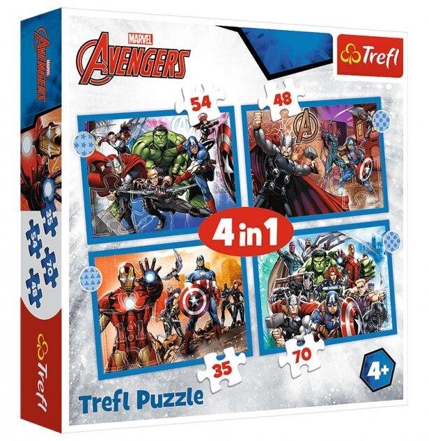 Пазли 4 в 1 Хоробрі Месники. Disney Marvel The Avengers (35,48,54,70 ел.) 34386 (Trefl) від компанії Книгарня БУККАФЕ - фото 1