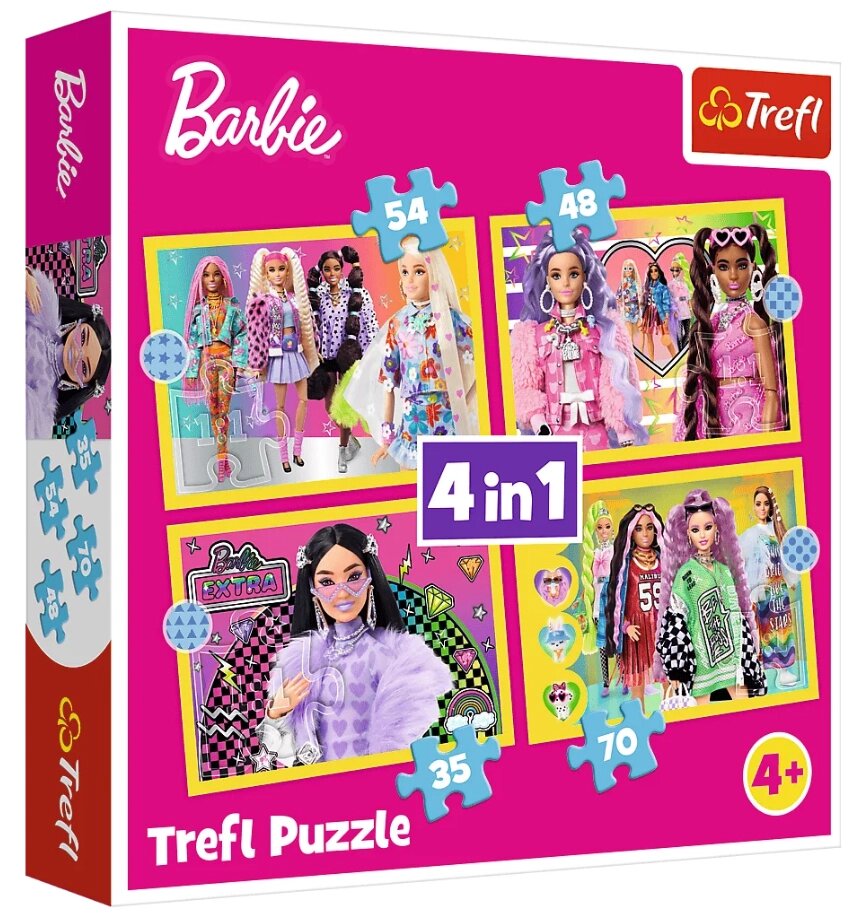 Пазли 4 в 1 Щасливий світ Барбі. Happy world of Barbie (54,48,35,70 ел.) 34626 (Trefl) від компанії Книгарня БУККАФЕ - фото 1