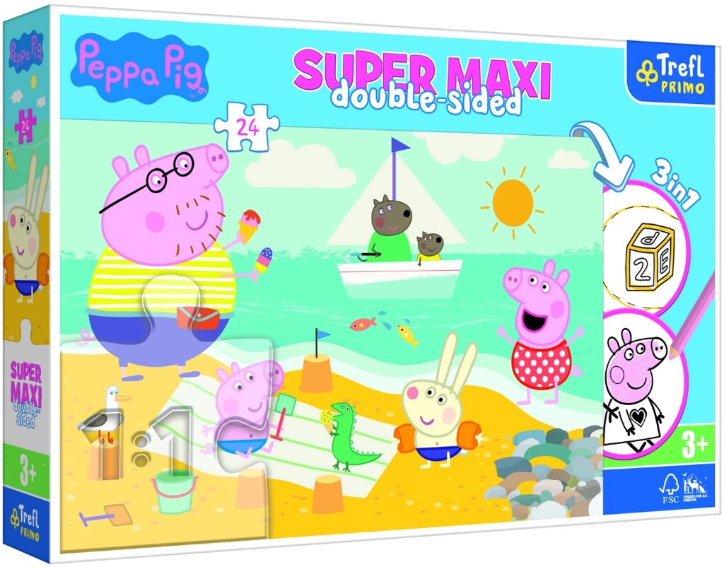 Пазли Super Maxi 3 в 1. Щасливий день Свинки Пеппи. Peppa Pig (24 ел.) 41010 (Trefl) від компанії Книгарня БУККАФЕ - фото 1