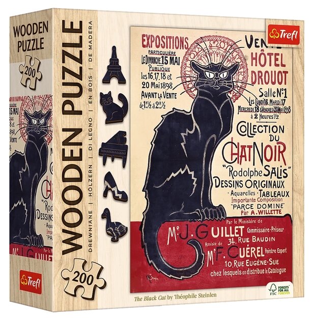 Пазли Wooden Puzzle. Чорний кіт. Теофіль Стейнлен. The Black Cat. Théophile Steinlen (200 ел.) 20254 (Trefl) від компанії Книгарня БУККАФЕ - фото 1