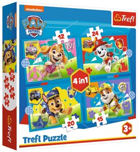 Пазли 4 в 1 PAW Patrol, Running Pupies. Щенячий патруль (12,24,20,15 ел.) 34628 (Trefl)