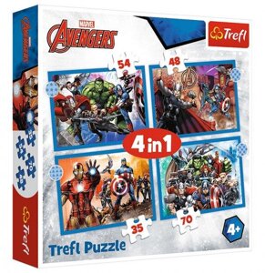 Пазли 4 в 1 Хоробрі Месники. Disney Marvel The Avengers (35,48,54,70 ел.) 34386 (Trefl)