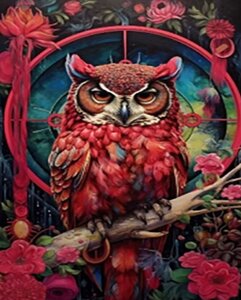 Алмазна мозаїка Сова у квітах (без підрамника) 40х50 см JSFH85881 (Strateg)