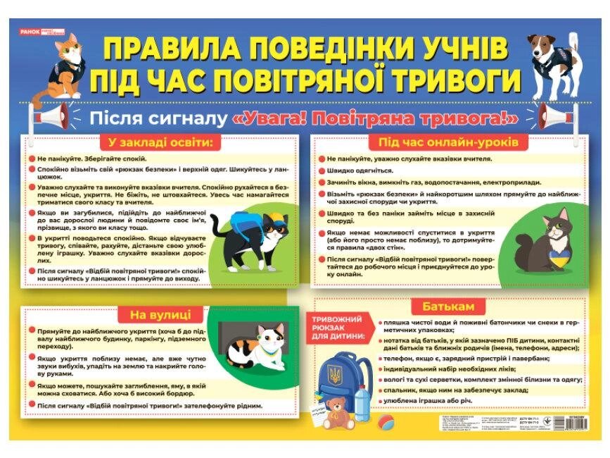 Плакат Правила поведінки учнів під час повітряної тривоги (Укр) (Ранок) від компанії Книгарня БУККАФЕ - фото 1
