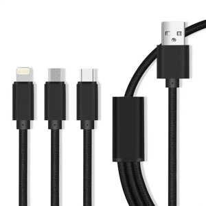 Універсальний кабель USB-кабель 3 в 1 TYPE-C / MICRO-USB / C-LIGHTNING 2.1A / 1.2 м / чорного кольору.