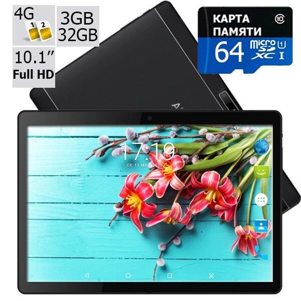 Планшет - телефон Adronix MT104 Matte Black 3GB / 32GB LTE IPS 10/1 '' Full HD (LITE) + Карта пам'яті 64GB від компанії Uplanshet - фото 1