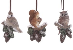 Декоративна підвіска (білка, пташка та сова з шишками) мікс 6.5*3.5*10 см Гранд Презент 838-493