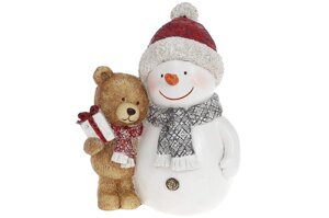 Декоративна статуетка Сніговик з ведмедиком 19 см Гранд Презент 218-252