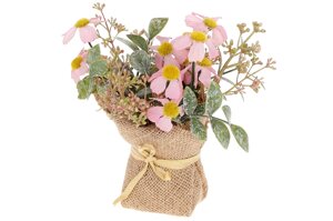 Декоративний букет Хризантеми із зеленню в мішечку 16см Гранд Презент DY7-370