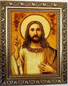 Ікона з бурштину Ісус Христос і-04 Господь Вседержитель (пара з і-03) Гранд Презент 20*30