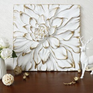 Панно об'ємна Квітка Піон білий з золотом КРД 914 Білий золото Гранд Презент КPД 914 Білий золото
