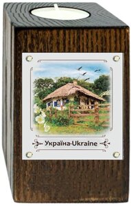 Підсвічник Україна "Хата з мальвами" метал/дерево 6*10 см Гранд Презент гпукп06к/м