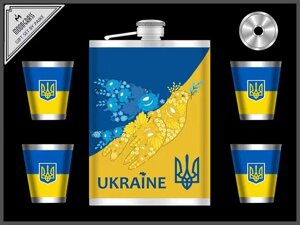 Подарунковий набір UKRAINE 6в1 патріотичний (фляга, 4 чарки, лійка) Гранд Презент WKL-075