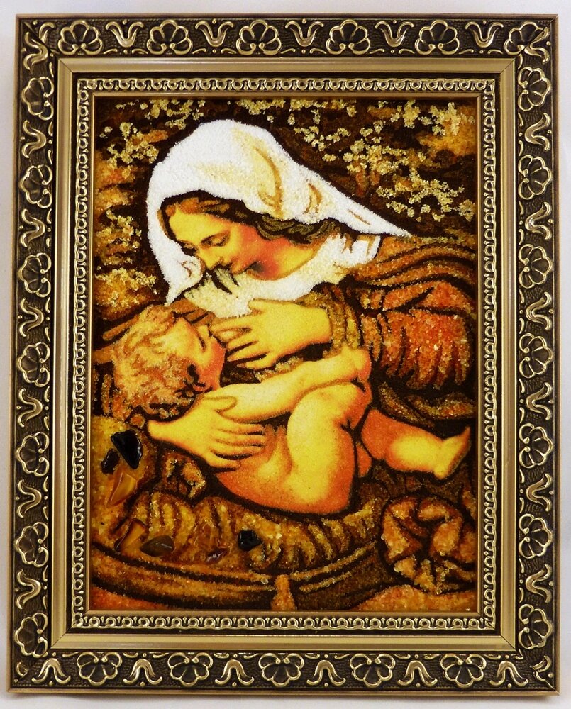 Ікона з бурштину Годуюча і-101 Ікона Матері Божої Гранд Презент 15*20 - доставка