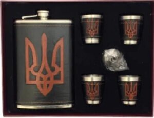 Подарунковий набір UKRAINE 6в1 (фляга, 4 чарки, лійка) Гранд Презент WKL-015