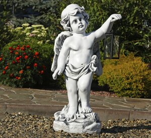 Садова фігура Ангел із ліхтарем + LED 81х39х31 см Гранд Презент ССП12208 Сірий
