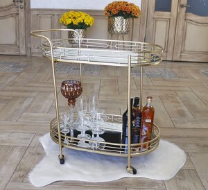 Сервірувальний столик Арт деко золотий на колесах з металу Гранд Презент 50129