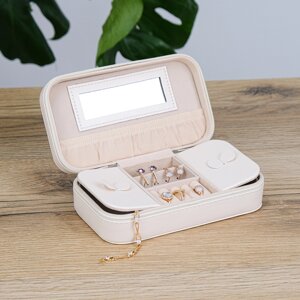 Скринька для прикрас з дзеркалом, екошкіра бежева 18*10*5.5 см Гранд Презент JZ-038-3