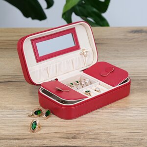Скринька для прикрас з дзеркалом, екошкіра червона 18*10*5.5 см Гранд Презент JZ-038-2