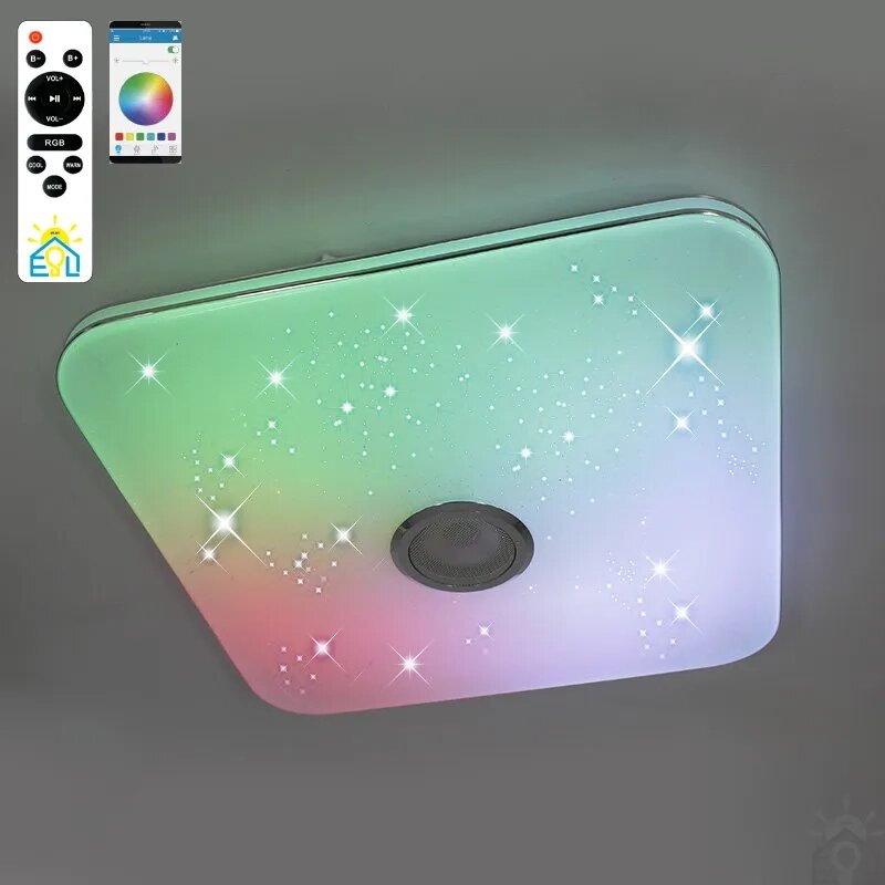 Керована світлодіодна люстра MUSIC RGB-80W-S-APP-430x430x70-WHITE/CHROME-220-IP20 від компанії ТД "Електростар" - фото 1