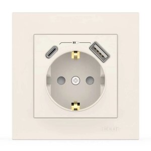 Розетка EL-BI VEGA біла 1-на з заземленням + 2USB (Type C+A)