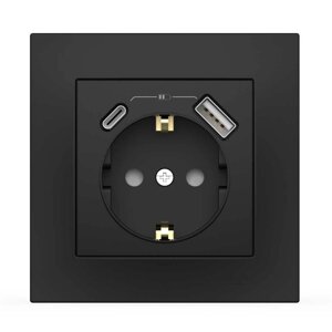 Розетка EL-BI VEGA чорний мат 1-на із заземленням + 2USB (Type C+A) 2A