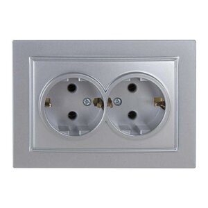 Розетка Nilson Thor срібло 2-на з заземленням