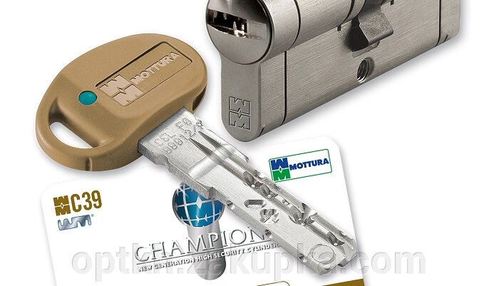Циліндр Mottura Champions C39 92 (46x46T) 5KEY+1KEY ключ-тумблер матовий нікель 57811 від компанії СПД Лініченка С Н - фото 1