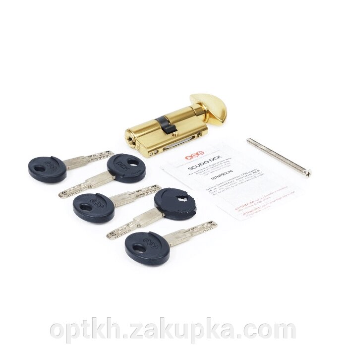 Цилиндр секрет для замка AGB (Италия) ScudoDCK/100 мм, ручка-ключ, 55/45, Латунь полированная від компанії СПД Лініченка С Н - фото 1