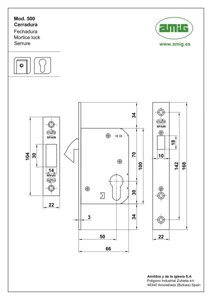 Замок для розсувних дверей під циліндр Amig MORTICE LOCK 500-50,, сатинований нікель (56930) в Харківській області от компании СПД Линиченко С Н