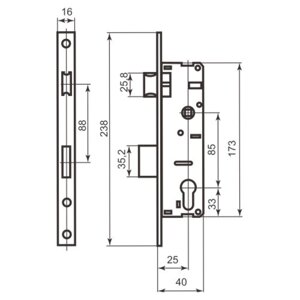 Корпус вузькопрофільного замка BRUNO 153 16-25 мц85 хром в Харківській області від компанії СПД Линиченко С Н