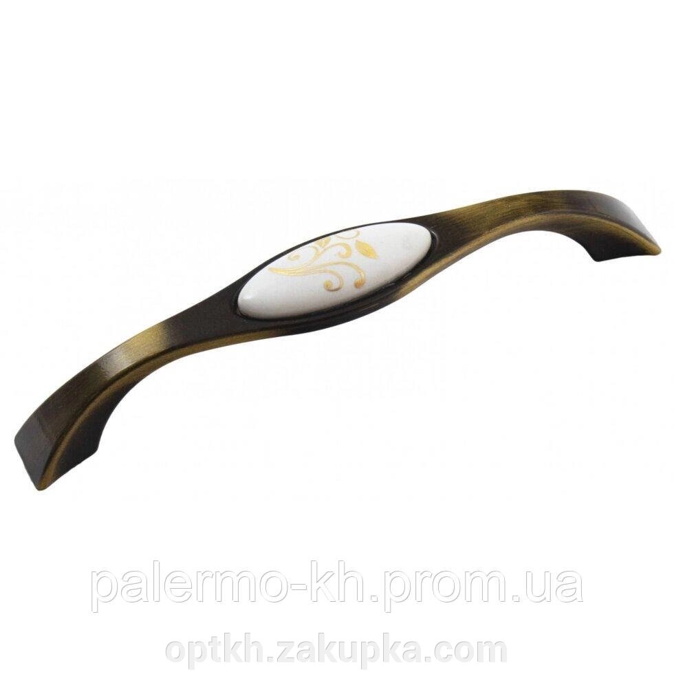 Ручка-кераміка меблева Bilaks 128mm Reyhan, Бронза-Золоті листя від компанії СПД Лініченка С Н - фото 1