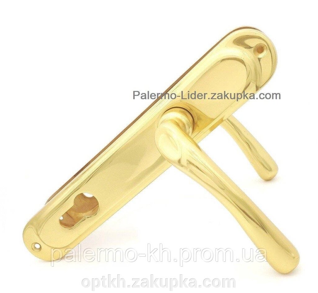 Ручка латунна золото для вхідних дверей "KUMRU", бексет 85 мм від компанії СПД Лініченка С Н - фото 1