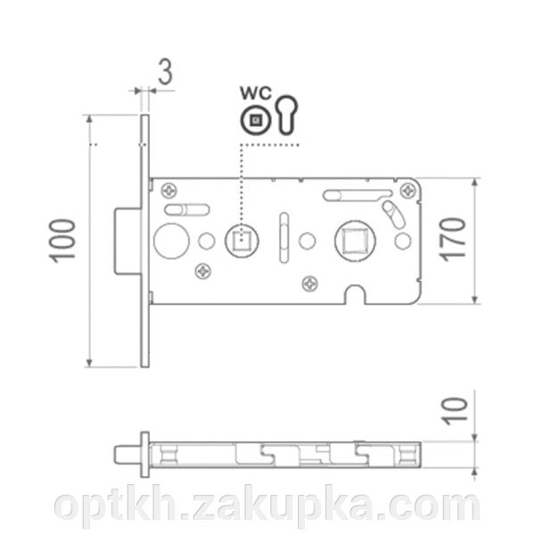 Замок для міжкімнатних дверей WC AGB B045028593 vitra wood  чорний (60132) від компанії СПД Лініченка С Н - фото 1