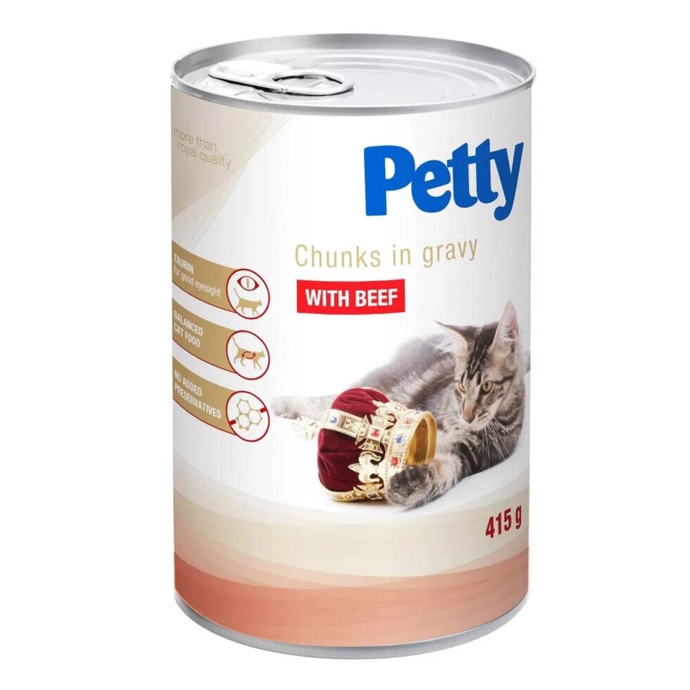 Petty (Петті) Chunks in Gravy With Beef – Консервований корм з яловичиною для котів (шматочки у соусі) ##от компании## Grand Eco Trade - ##фото## 1
