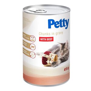 Вологий корм для котів Petty Петті з яловичиною шматочки в соусі 415 гр