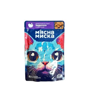 Вологий корм для котів М’ясна Миска “Індичка з печінкою”, 100 г
