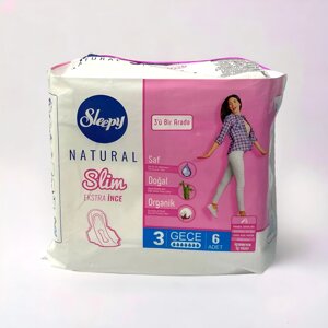 Прокладки "Sleepy" natural slim №3 екстра тонкі 7 крапель 6 шт